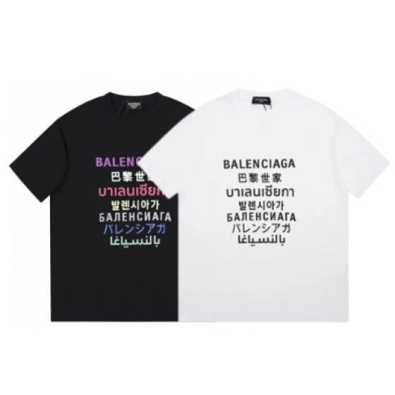 Balenciaga Seven Language Print Short-Sleeve T-Shirt